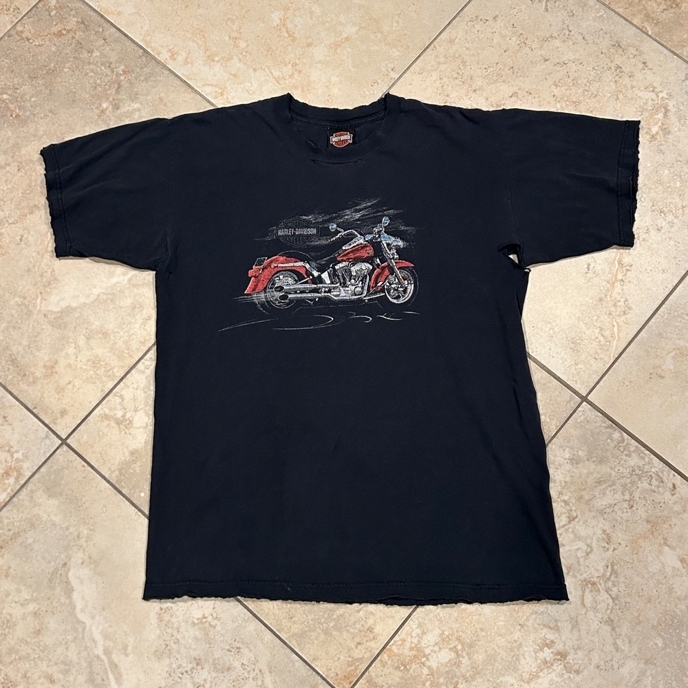 Vintage Harley Davidson Chicago Shirt Mens Large Black Motorcycle Tee Distressed